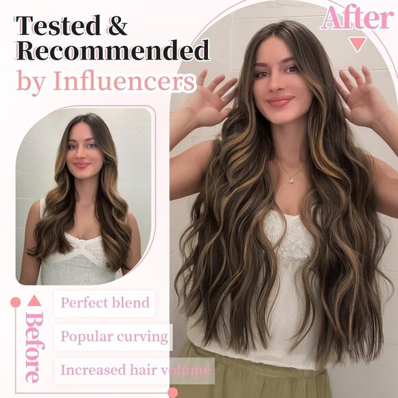 Clip in Hair Extensions Synthetic Wavy 24Inch Dark Brown to Chestnut - Picture 6 of 9